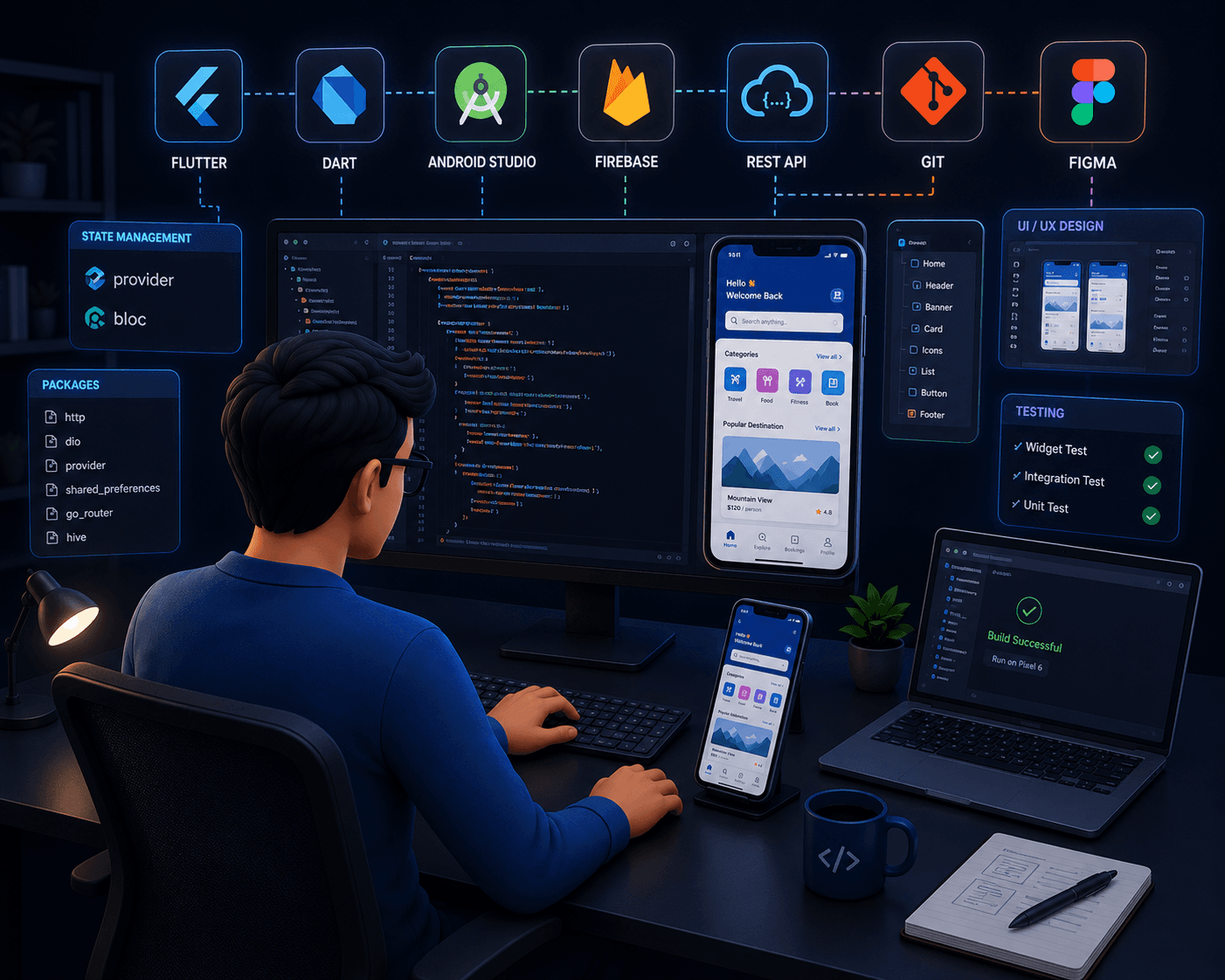 Mobile app screens on Android and iOS devices
