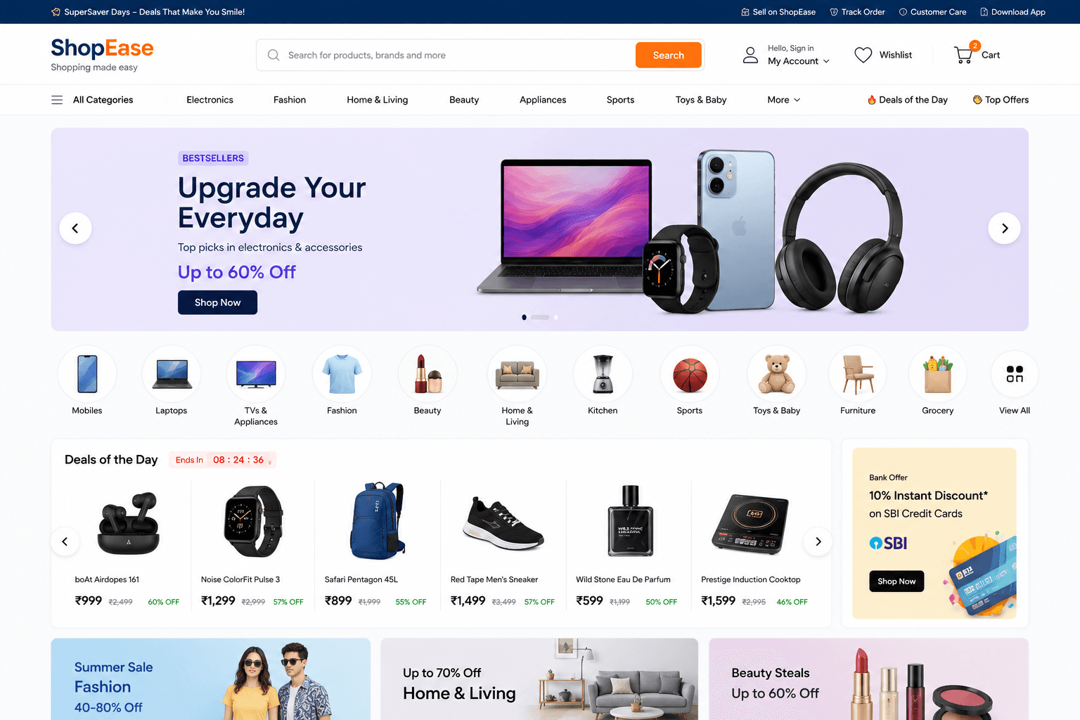 E-commerce mobile app screens showing product catalogue and checkout