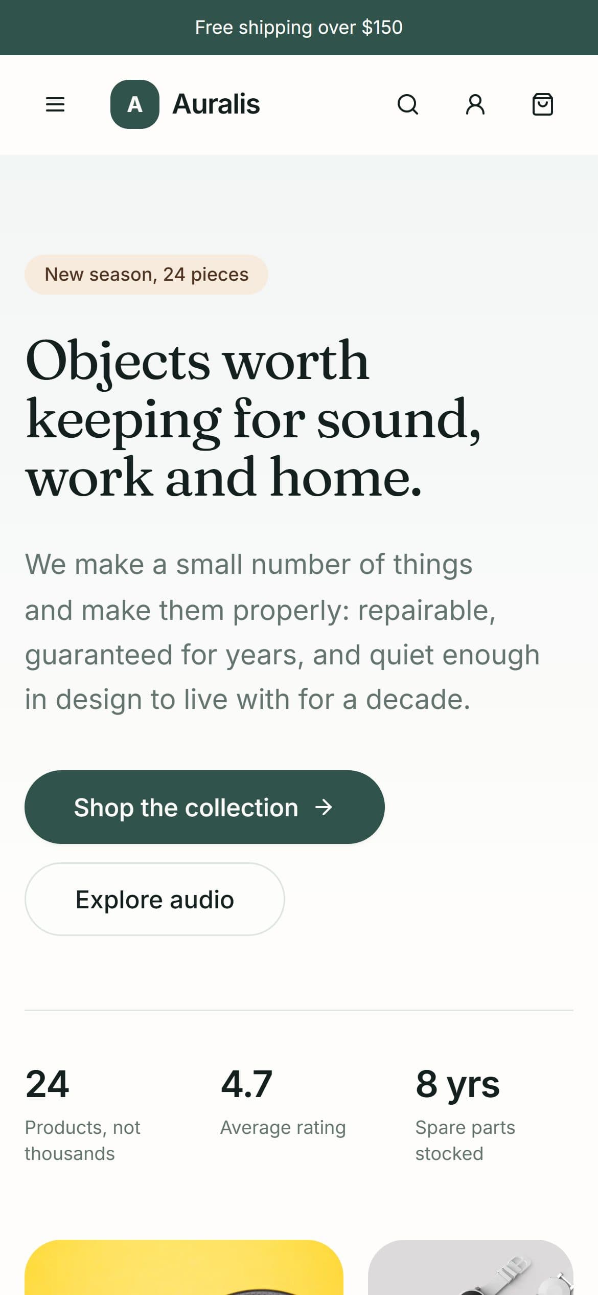 Auralis storefront homepage on a mobile phone